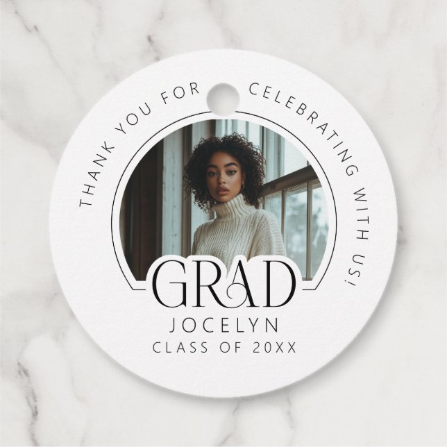 Black White Photo Grad Graduation Party Favour Tags (Back)
