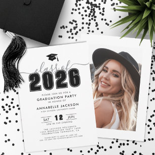 Black White Photo Graduation Party Invitation