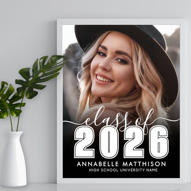 Black White Photo Graduation Party Sign (Black White Photo Graduation Party Sign)