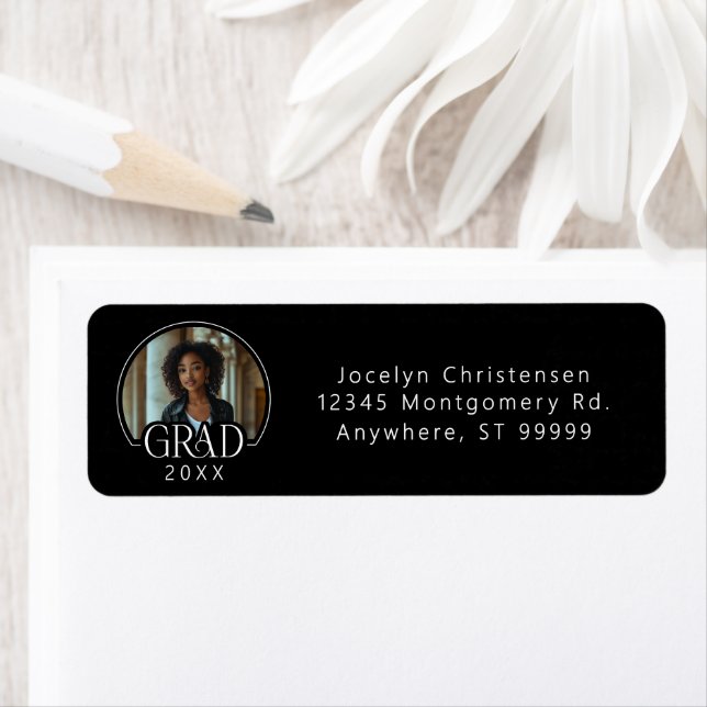 Black White Photo Graduation Return Address Labels (Insitu)