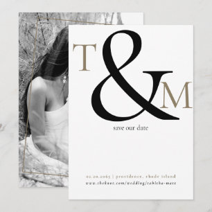 Black & White Photo Initials Modern Wedding  Save The Date