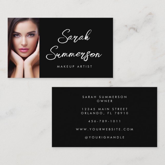 Black White Photo Makeup Business Card (Front/Back)
