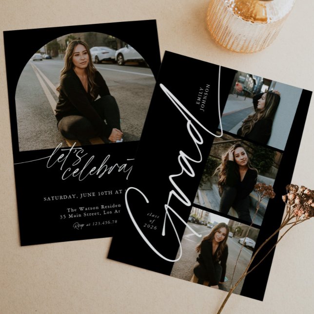 Black & White Photo Modern Script Graduation Invitation (Creator Uploaded)