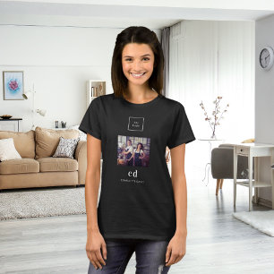 Black white photo monogram name logo business T-Shirt