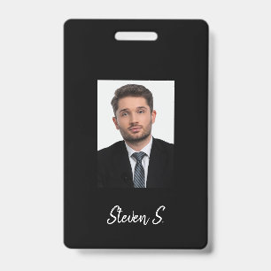 Black white photo name badge ID badge