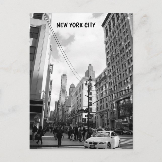 Black white photo New York City buildings cars Postcard (Front)