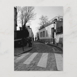 Black & White Photo of Cobbled Street in Montmarte Postcard