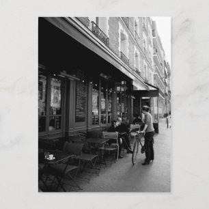 Black & White Photo of Street Cafe in Paris Postcard