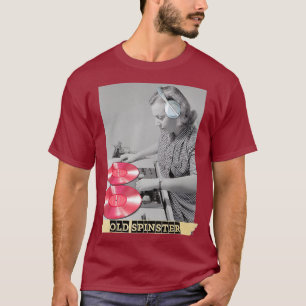 Black  White Photo Old Spinster Vintage Funny DJ T-Shirt