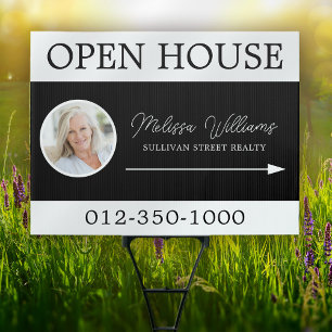 Black White Photo Open House Real Estate  Garden Sign