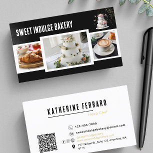 Black White Photo QR Code Bakery  Business Card