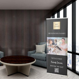 Black white photo QR code business logo conference Retractable Banner