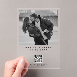 Black & White Photo QR Code Modern Wedding Acrylic Invitations
