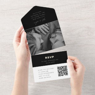 Black & White Photo QR Code RSVP Modern Wedding All In One Invitation