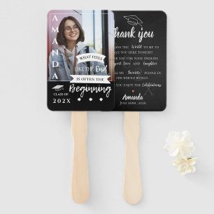 Black White Photo Quote Class Graduation Thank You Hand Fan