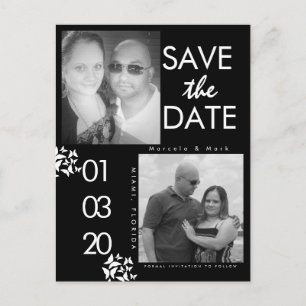 Black White Photo Save The Dates Butterfly Postcar Postcard