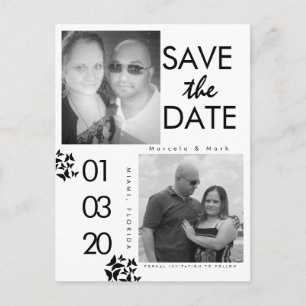 Black White Photo Save The Dates Butterfly Postcard