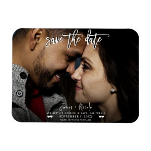 Black & White Photo Script Save the Date Wedding Magnet