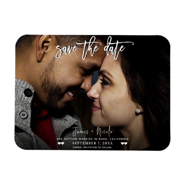 Black & White Photo Script Save the Date Wedding  Magnet (Horizontal)