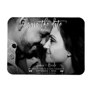 Black & White Photo Script Save the Date Wedding  Magnet