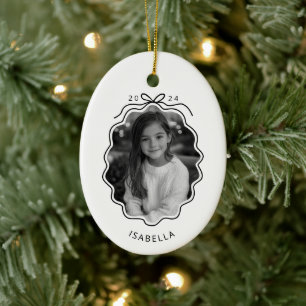 Black White Photo Simple Bow Ornament