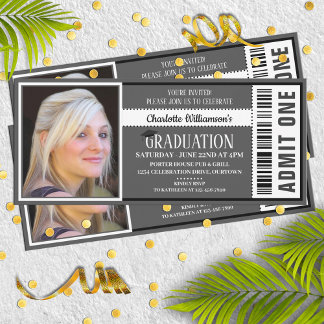 Black|White Photo Ticket Graduation Party Invitation