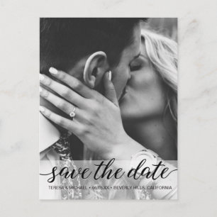 Black white Photo Vertical Save the date Script Postcard
