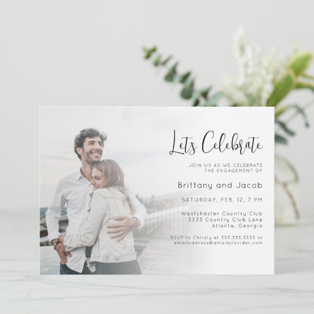 Black White Photo Wedding Engagement Party Invitation (Standing Front)