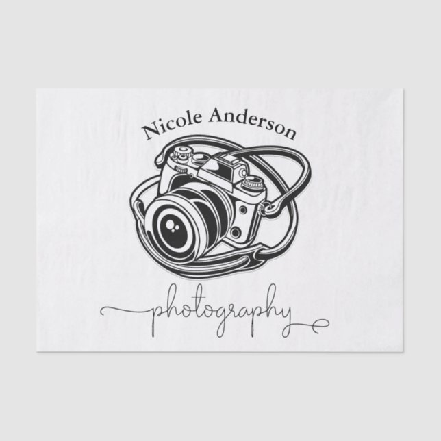 Black White Photography Camera Logo Graphic Tissue Paper (Front)