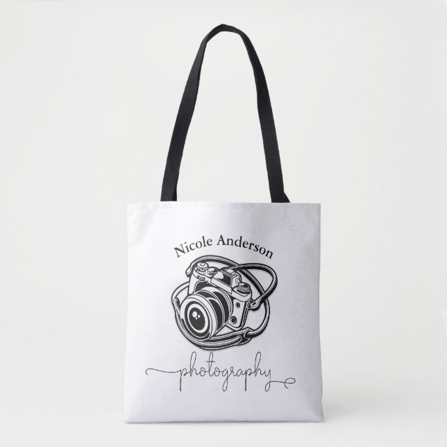 Black White Photography Camera Logo Graphic Tote Bag (Front)