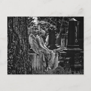 Black white photography melancholic angel postcard