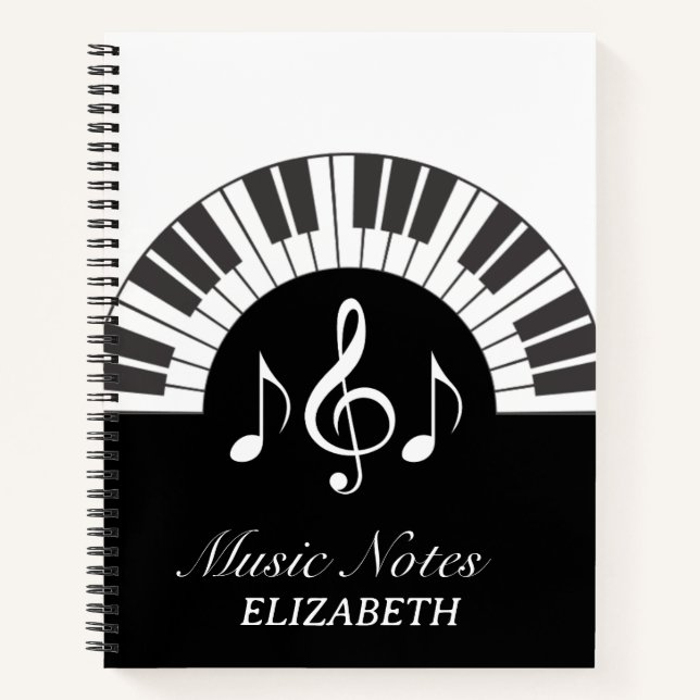 Black & White Piano Keyboard Music Notes  Notebook (Front)