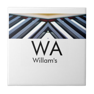 Black white piano keys add name initial letter mon tile