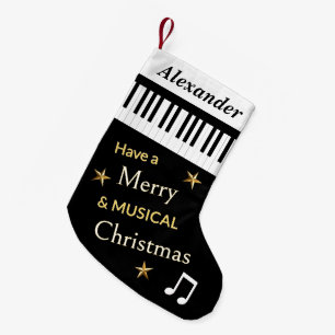 Black & White Piano Keys Music Lover Personalised Small Christmas Stocking