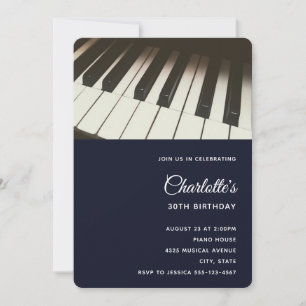 Black & White Piano Keys Photograph Birthday Invitation