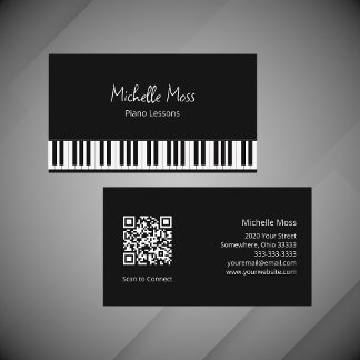 Black White Piano Music Teacher Pianist Performer Business Card