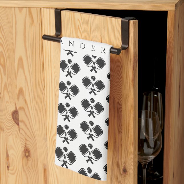 Black & White | Pickleball Paddles  Tea Towel (Thirds Fold)