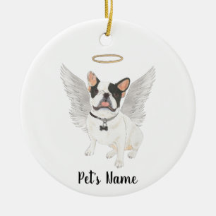Black White Pied Frenchie Sympathy Memorial Ceramic Tree Decoration