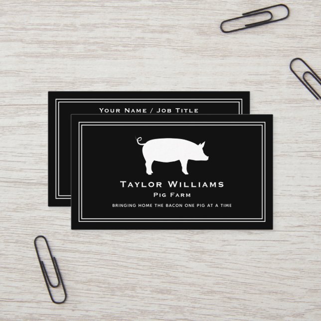 Black White Pig Farm Animal Hog Farming Farmer Business Card (Front/Back In Situ)