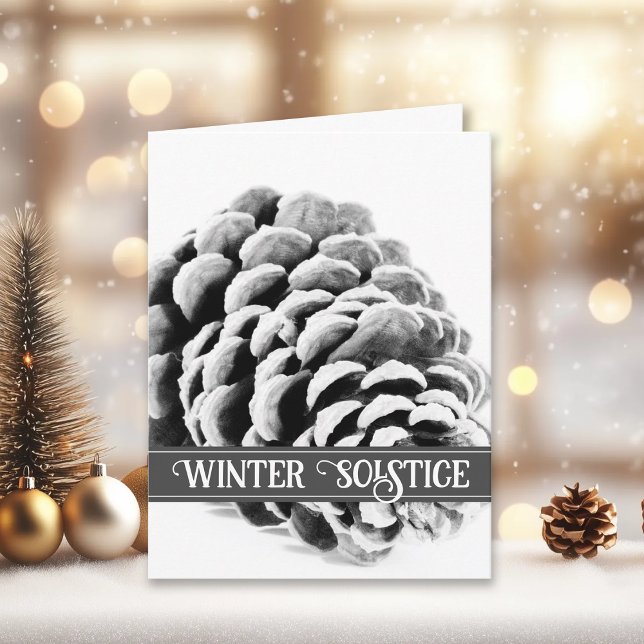 Black White Pine Cone Happy Winter Solstice  Card (Creator Uploaded)