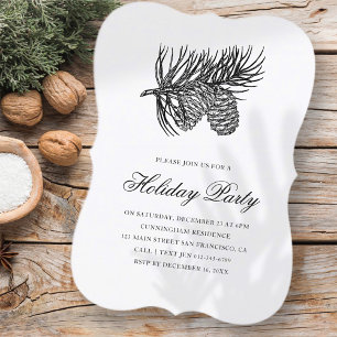 Black White Pine Holiday Party Invitation