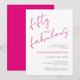 Black White Pink 50 and Fabulous Birthday Minimal Invitation