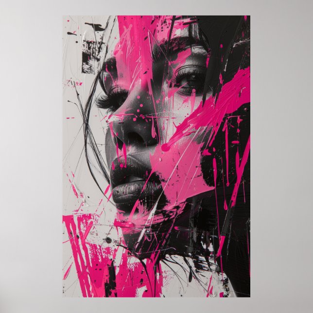 Black White Pink Abstract Painting of Woman Poster (Front)