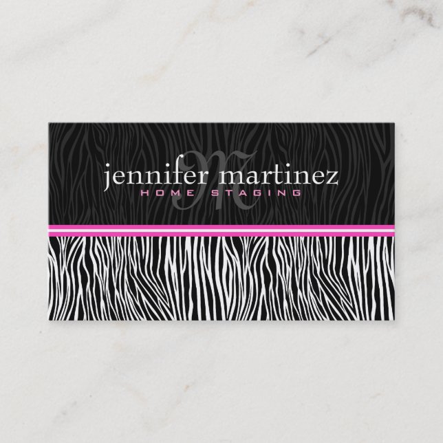 Black White & Pink Animal Print-Zebra Stripes Business Card (Front)