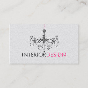 Black White & Pink Chandelier Interior Design Business Card