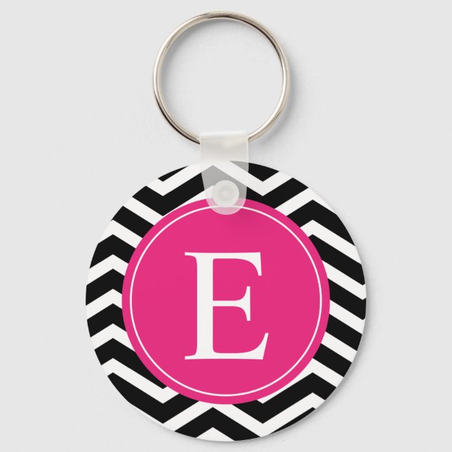 Black White Pink Chevron Custom Key Ring (Front)
