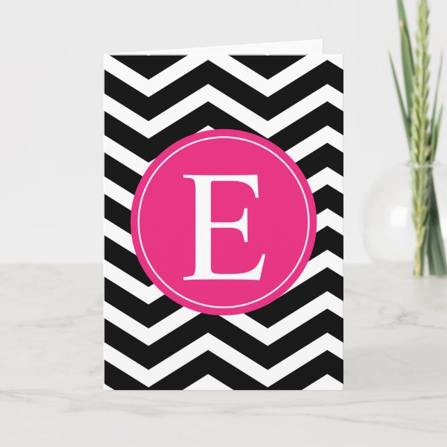 Black White Pink Chevron Custom Note Card (Front)