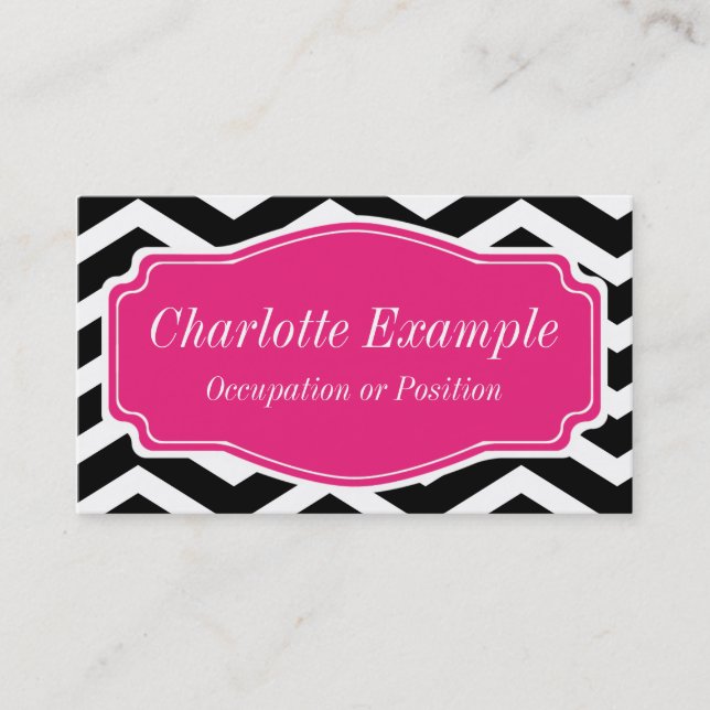 Black White Pink Chevron Personal Business Card (Front)