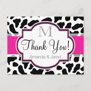 Black, White, & Pink Cowhide Wedding Postcard