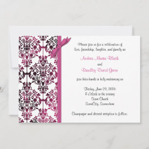 Black White Pink Damask Floral Wedding Invitation